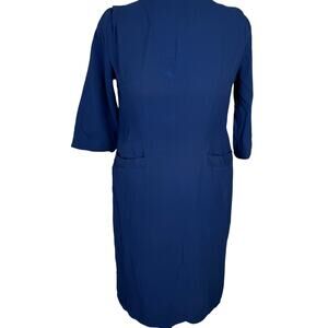 Vintage 1970s Navy Ribbed Shift Dress L XL Pinup Mod Secretary Project As Is